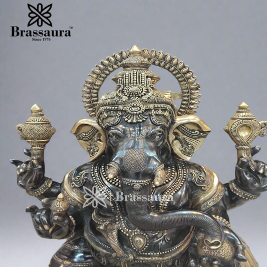 Brassaura™ Brass Big Ganesha Idol for Home and Decor | Weight 200 Kgs | Height 61 Inches | Multi-Coloured