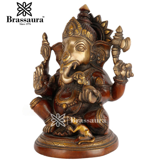 Brass Ganesha Statue For Home Decor And Gift Item Weight 6.4 Kg And Height 10 Inch