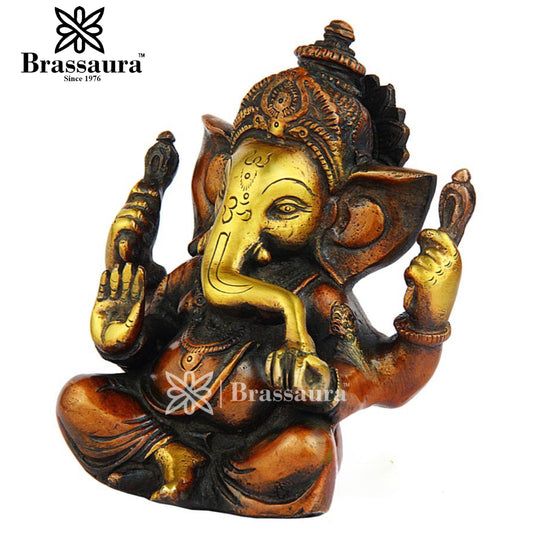 Brassaura™ Brass Ganesha Idol for Home Temple & Pooja Décor | Height 5 Inches & Weight 1.5 Kgs