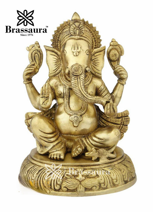 Brassaura™ Brass Ganesha Statue – “Harbinger of Joy” | Height 12 Inches & Weight 6 Kgs