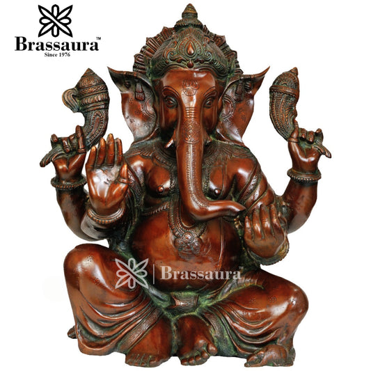 Brassaura™ Brass Ganesha Statue | Handcrafted Grand Vinayaka Idol for Home & Décor | Height 18.5 Inches & Weight 20 Kgs