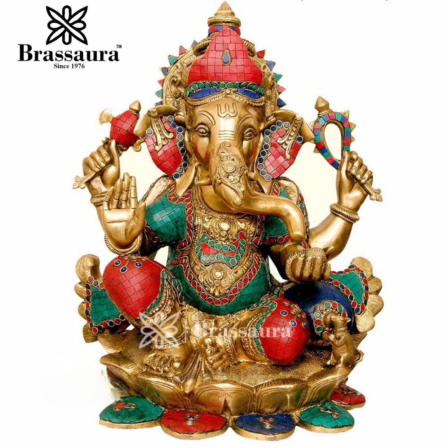 Brassaura™ Brass Ganesha Statue for Home Décor & Gift | Weight 29 Kgs | Height 21 Inches