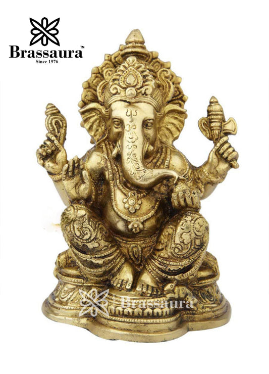 Brassaura™ Brass Ganesha Idol for Home and Decor | Weight 2.5 Kgs | Height 8 Inches