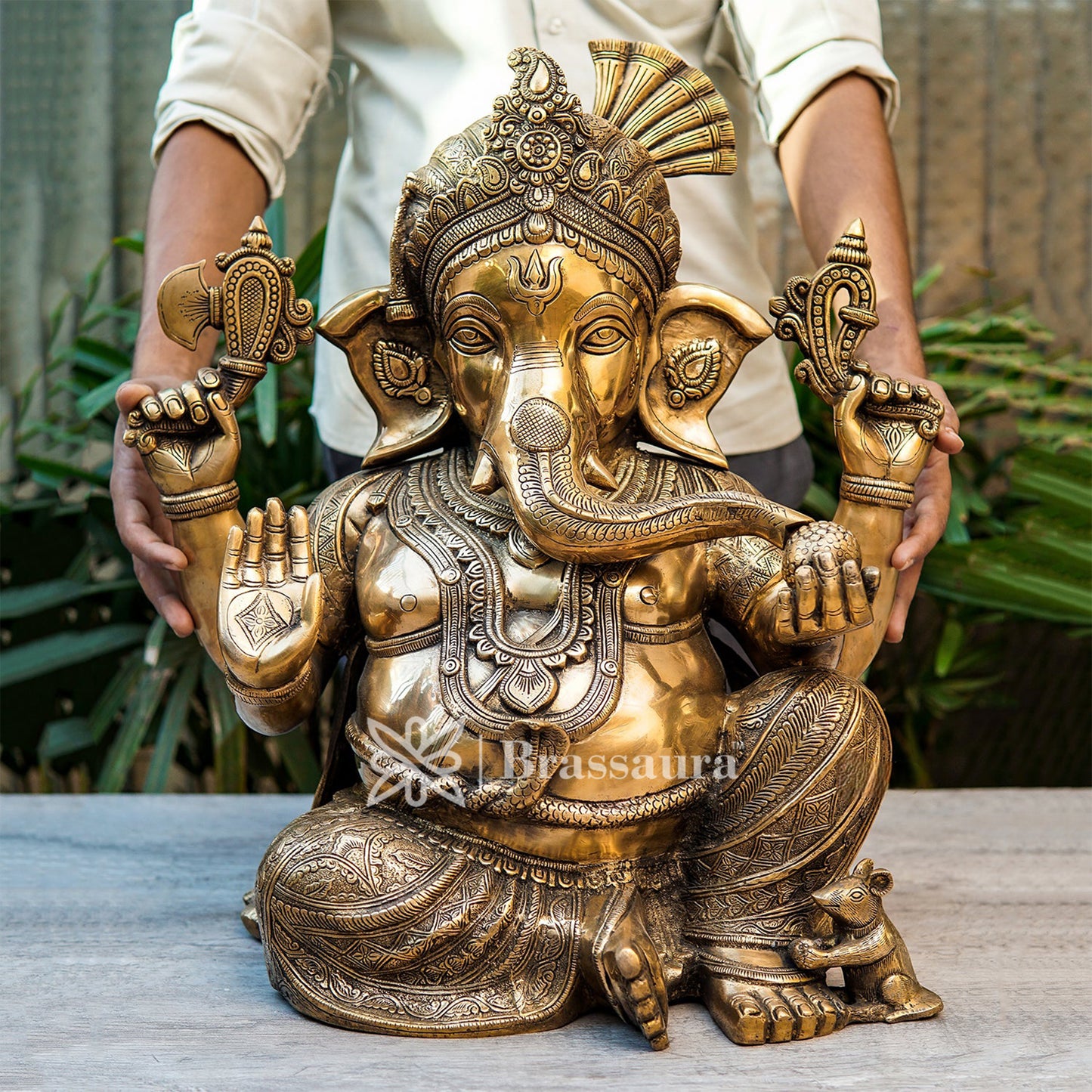 Brassaura™ Brass Ganesha Jhula Idol for Home and Decor | Weight 25.7 Kgs | Height 20 Inches
