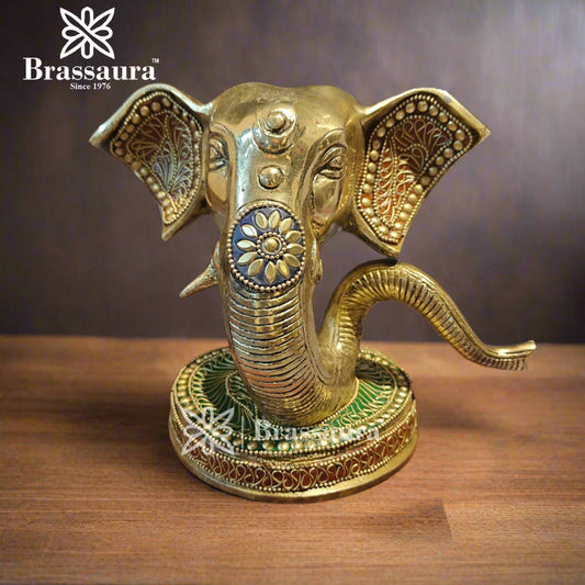 Brassaura™ Brass Gem Stone Work Modern Ganesha Statue for Home and Decor | Weight 2.7 Kgs | Height 6 Inches