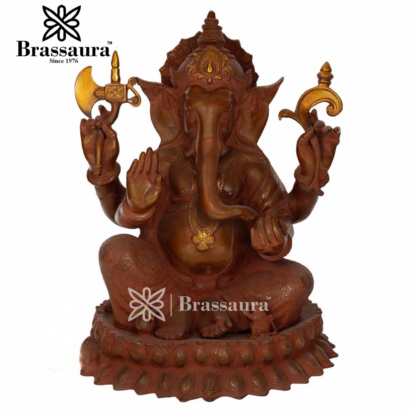 Brassaura™ Brass Ganesha Statue for Home Décor & Gift | Weight 31 Kgs | Height 22 Inches