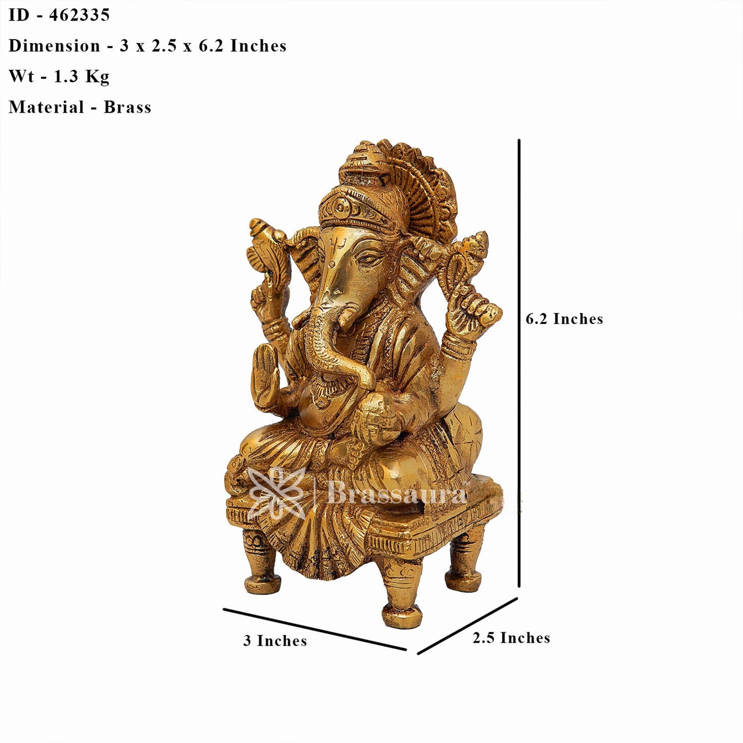 Brass Ganesha Statue For Home Decor And Gift Items Weight 1.3 Kg And Height 6.2 Inches