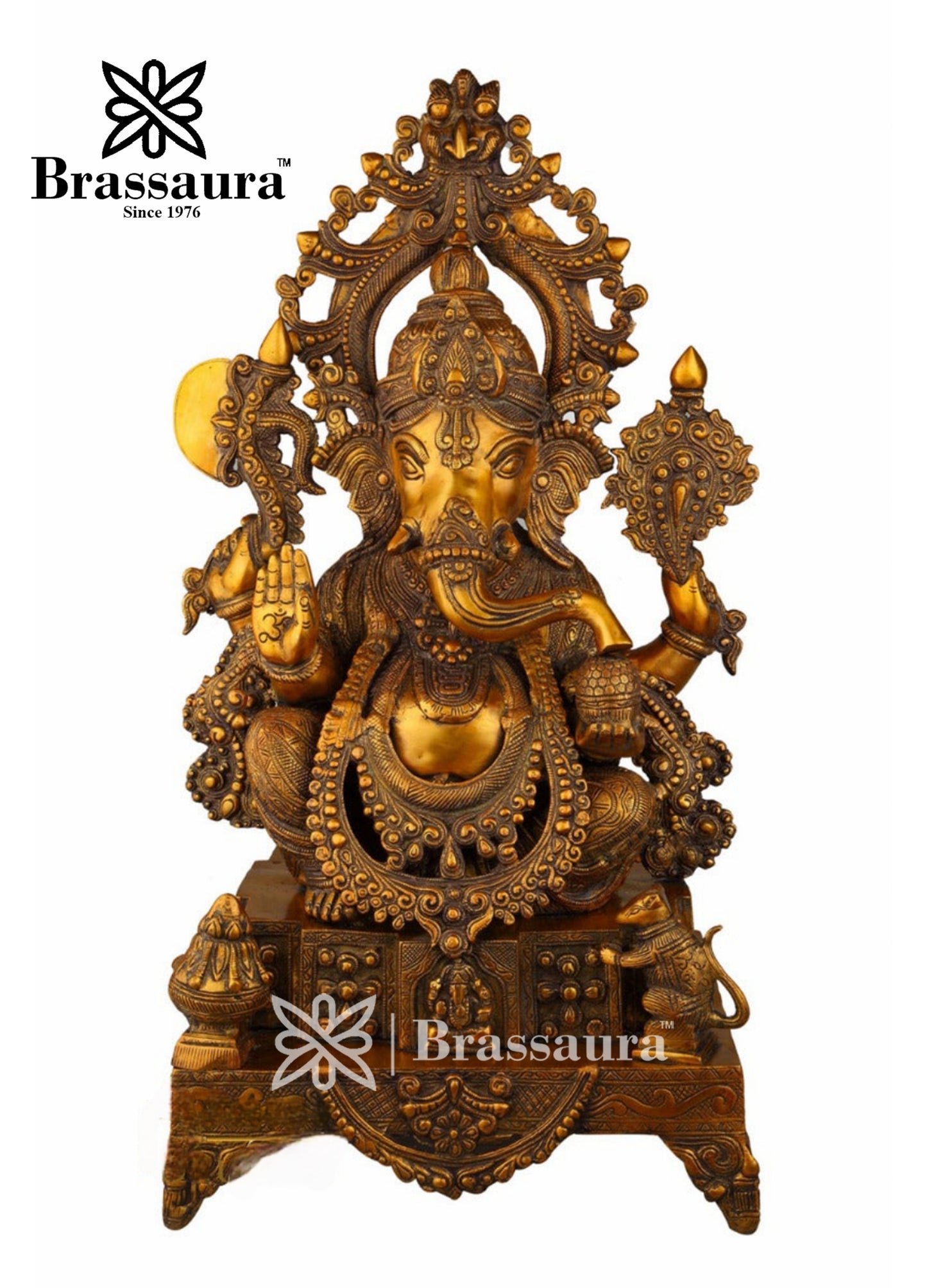 Brassaura™ Brass Ganesha Statue for Home Décor & Gift | Weight 60 Kgs | Height 33 Inches