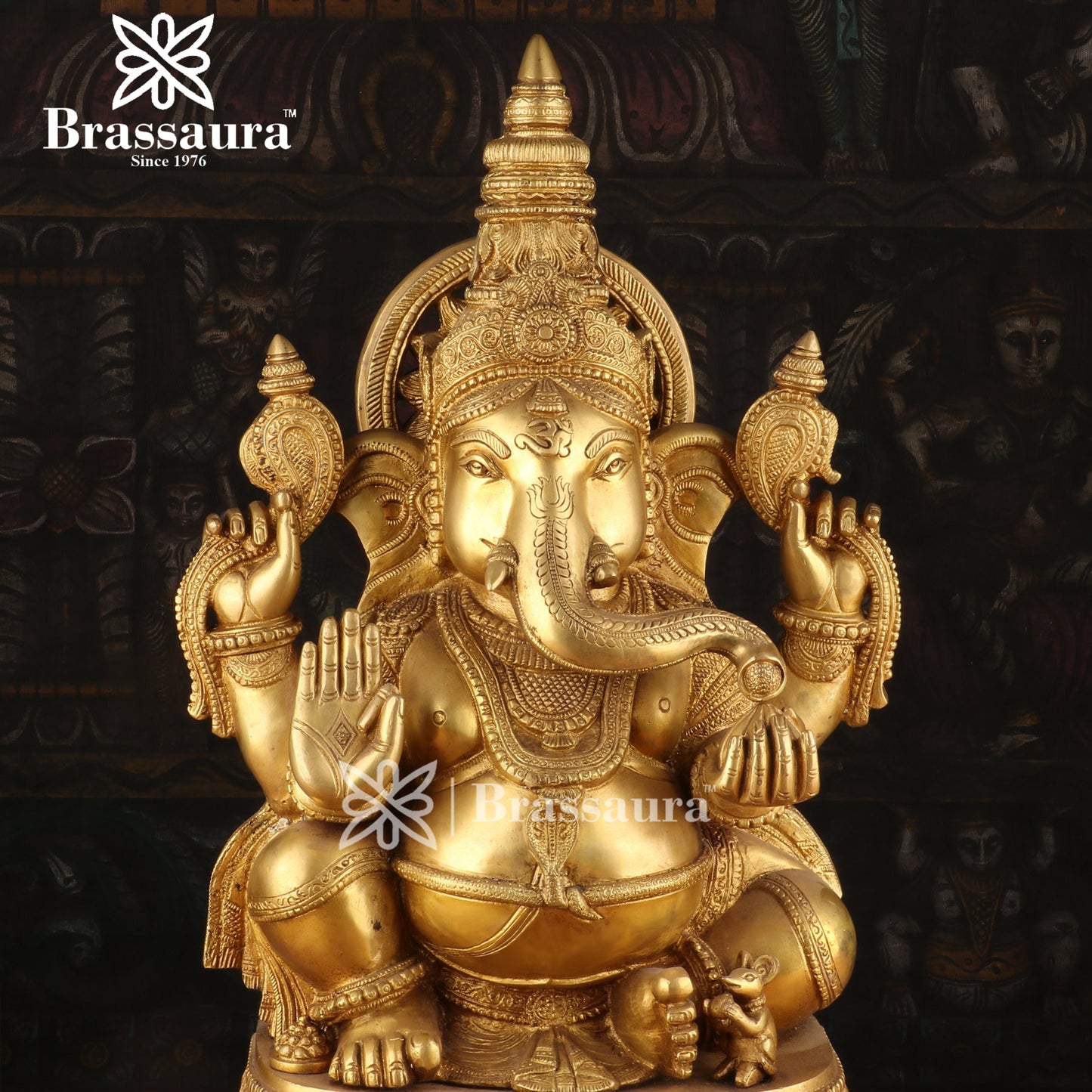 Brassaura™ Brass Ganesha Idol for Home and Decor | Weight 23 Kgs | Height 20 Inches
