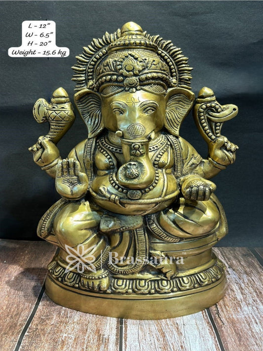 Brassaura™ Brass Ganesha Idol for Home and Decor | Weight 15.6 Kgs | Height 19.68 Inches