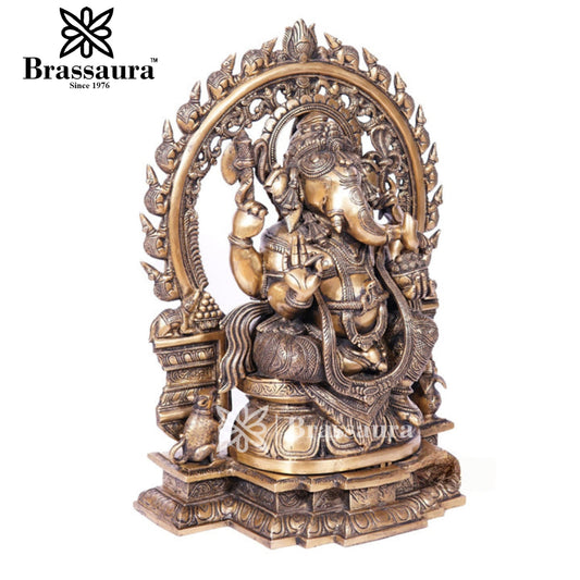 Brassaura™ Brass Ring Ganesha Idol for Home and Decor | Weight 18 Kgs | Height 18 Inches