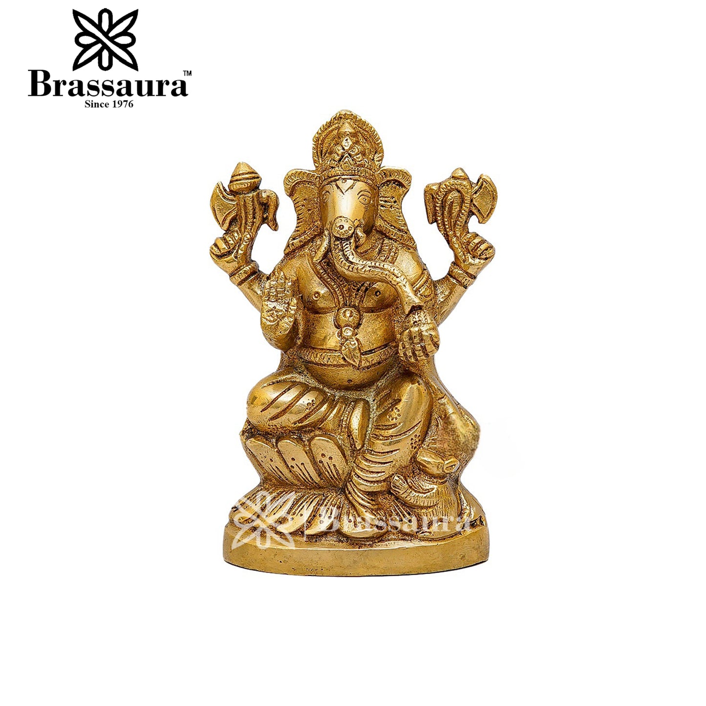 Brassaura™ Brass Ganesha Idol for Home and Decor | Weight 1.1 Kgs | Height 5.8 Inches