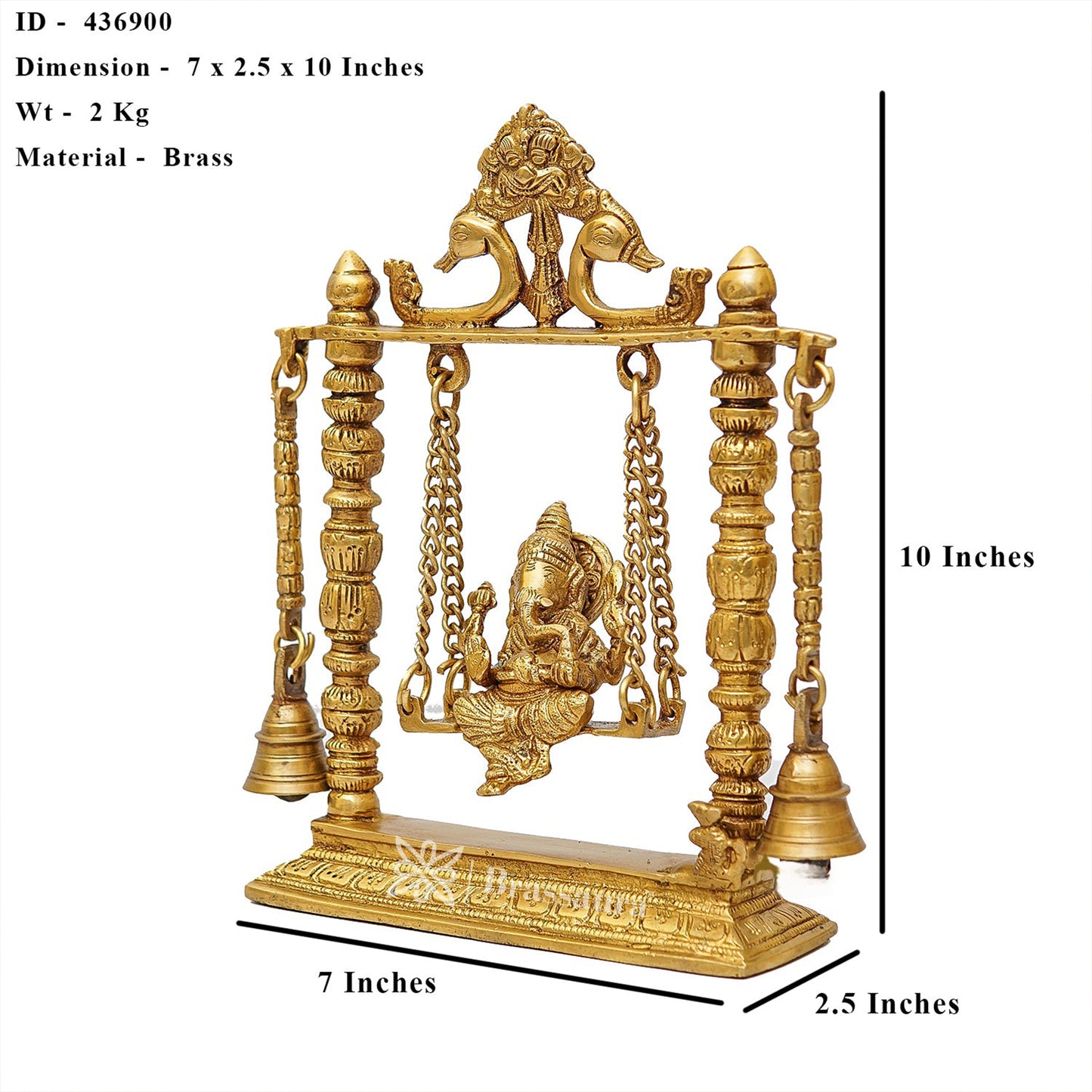 Brassaura™ Brass Ganesha Jhula Idol for Home and Decor | Weight 2 Kgs | Height 10 Inches