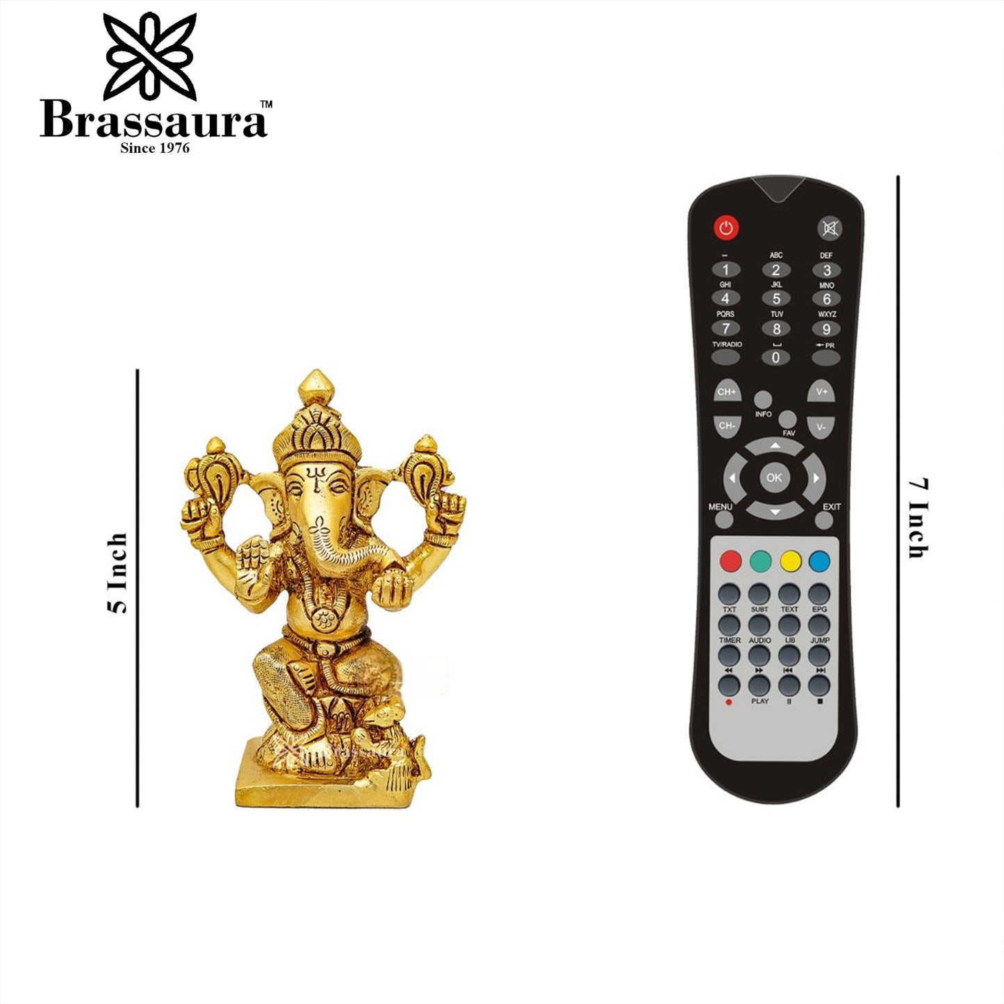 Brassaura™ Brass Ganesha Statue for Home and Decor | Weight 0.7 Kgs | Height 5 Inches