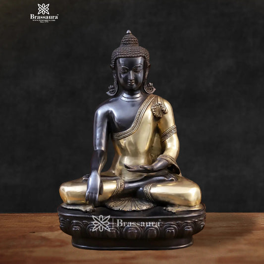 Brassaura® Black and Gold Artistic Brass Buddha Statue | Pure Superfine Brass Handcrafted Murti | Brass Statue for Home Temple, Pooja Room | Height 22 Inches | Weight 21.8 Kg