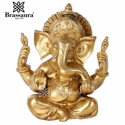 Brassaura™ Brass Ganesha Idol for Home and Decor | Weight 1.6 Kgs | Height 5 Inches