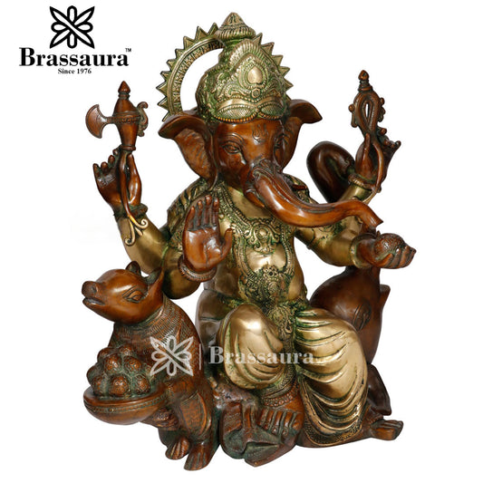 Brassaura™ Brass Ganesha Statue for Home Décor & Gift | Weight 29 Kgs | Height 22 Inches