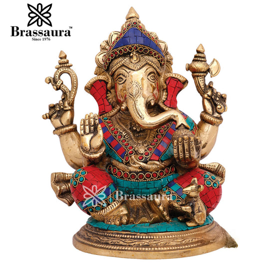Brassaura™ Brass Ganesha Statue for Home Décor | Weight 6.8 Kgs | Height 10 Inches