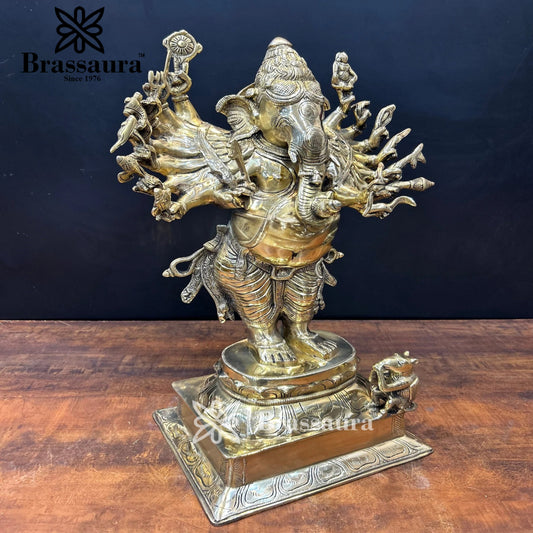 Brassaura™ Brass Standing Ganesha Statue for Home and Decor | Weight 18 Kgs | Height 24 Inches