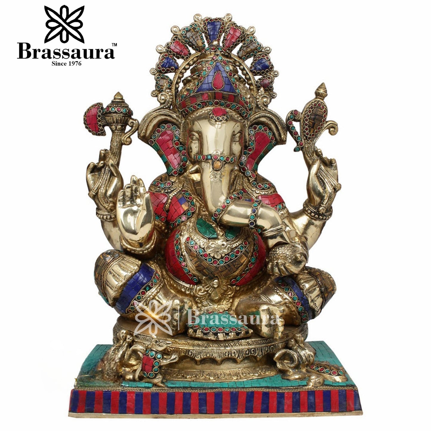Brassaura™ Brass Ganesha Statue for Home Décor & Gift | Weight 25 Kgs | Height 22 Inches