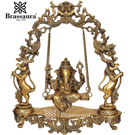 Brassaura™ Brass Ganesha Statue – “Bearer of Fortune” | Height 18 Inches & Weight 7 Kgs