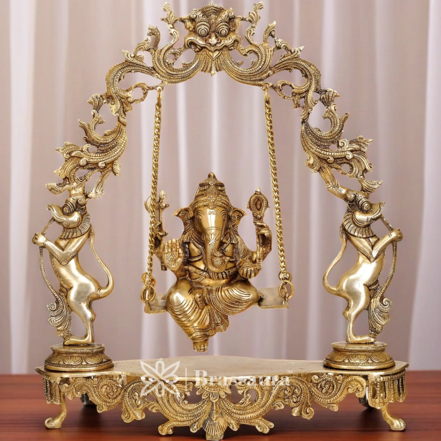 Brassaura™ Brass Ganesha Jhula Idol for Home and Decor | Weight 7 Kgs | Height 18 Inches