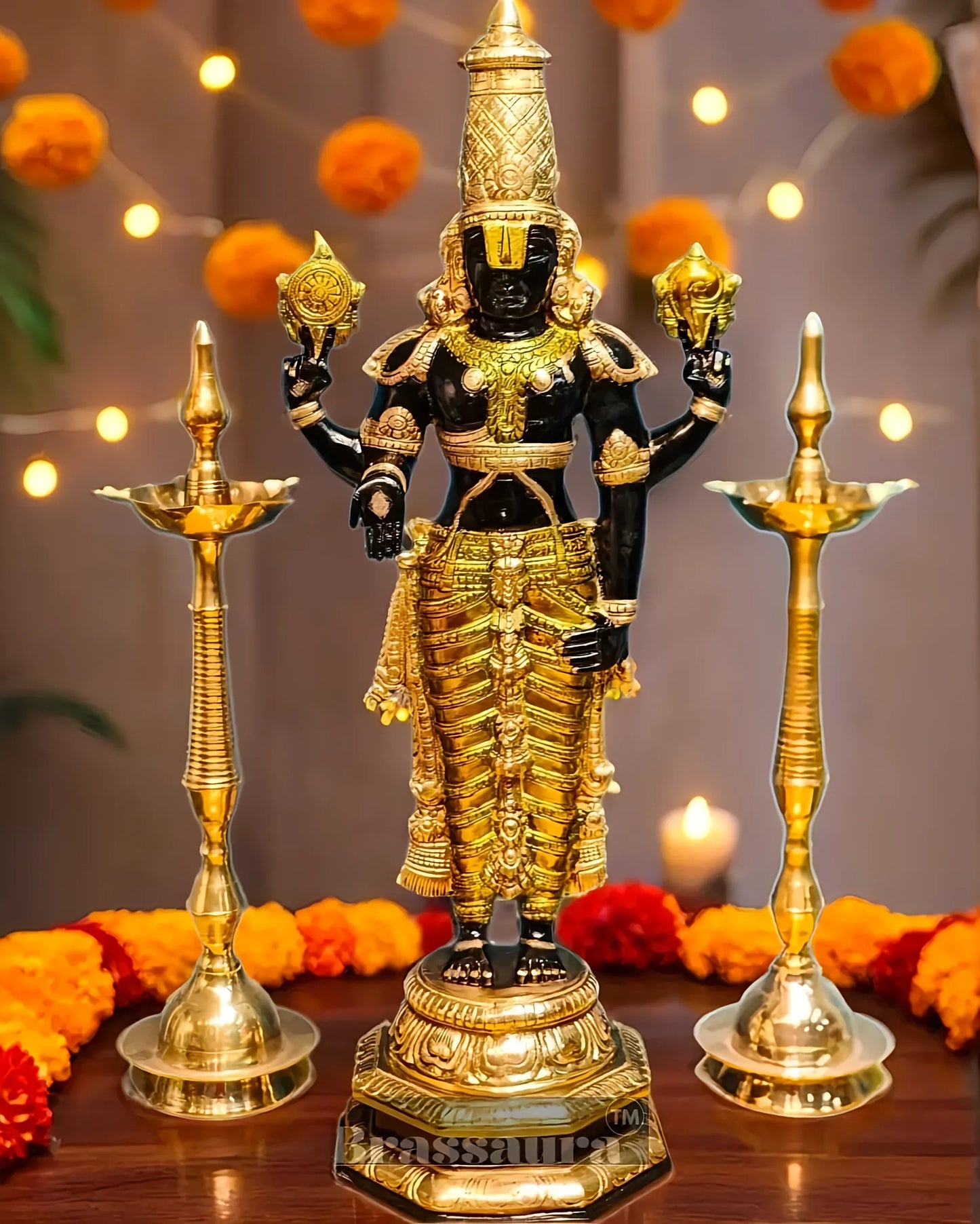 Brassaura™ Pure Brass Tirupati Balaji Idol – 33.5 Inches, 22 Kgs
