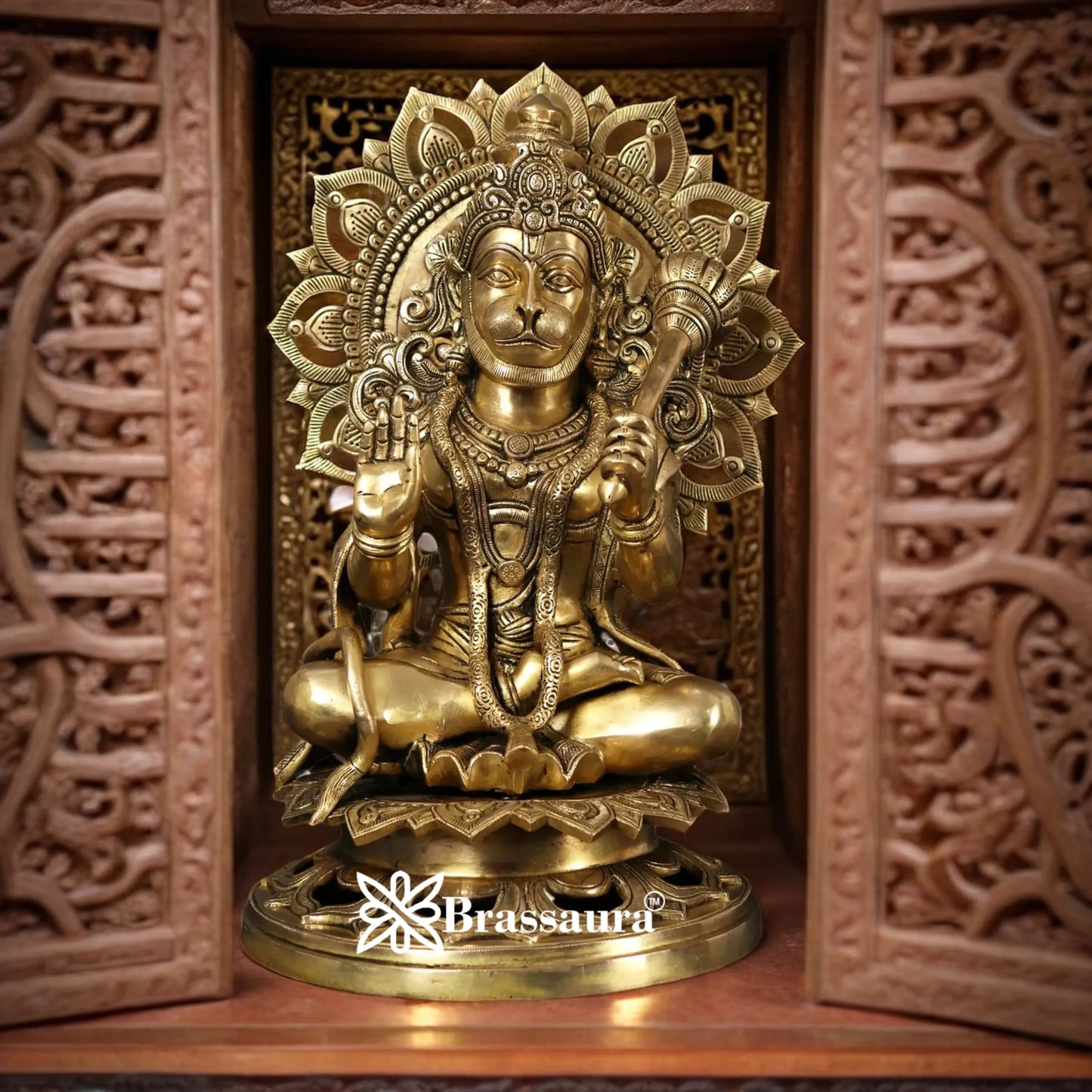 Brassaura™ Traditional Brass Hanuman Idol – Height 18 Inches & Weight 19 Kgs | Devotional Figurine
