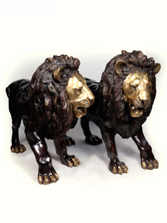 Brassaura® Pair of Roaring Lion Brass Sculptures | Handcrafted Statement Décor | Height 49 Inches & Weight 396 kgs