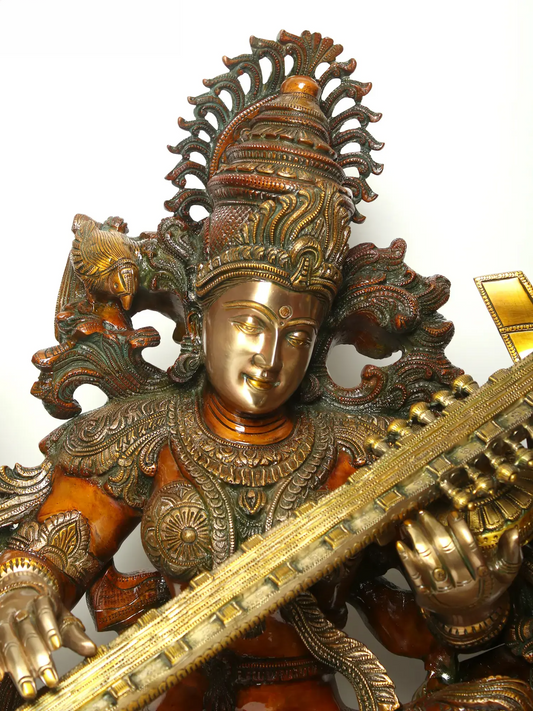 Brassaura® Brass Saraswati Statue | Height 33.07 Inches & Weight 85 kg