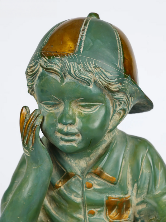 Brassaura® Reading Boy Brass Statue with Antique Patina | Pure Brass | Height 12 Inches & Weight 8.65 kgs