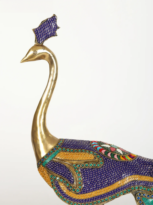 Brassaura® Brass Peacock Statue with Stone Inlay Work | Pure Brass | Height 24.8 Inches & Weight 25.40 kgs