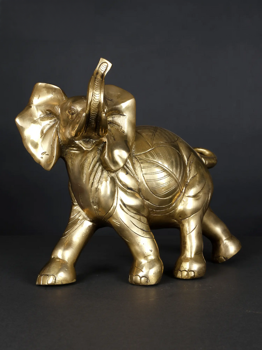 Brassaura® Decorative Brass Elephant Statue with Color Accents | Handcrafted Brass | Height 9.6 Inches & Weight 6.50 kgs