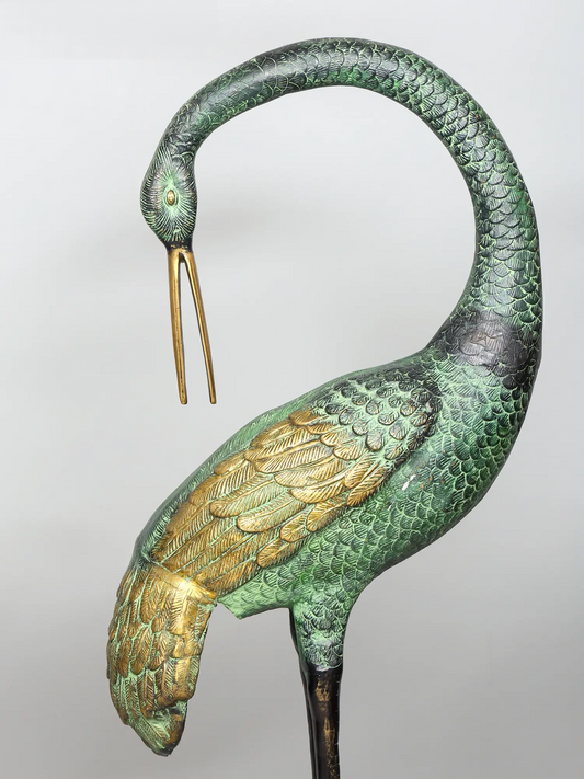 Brassaura® Pair of Decorative Crane Brass Sculptures | Handcrafted Home Décor Statues | Height 67 Inches & Weight 64 kgs