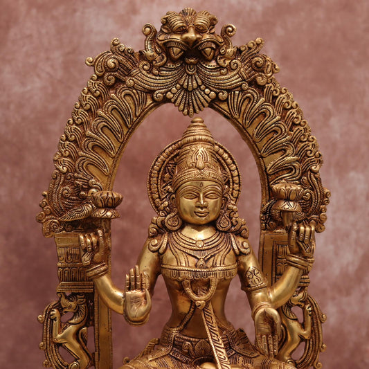LARGE SIZE BRASS GODDESS LAXMI IDOL SITTING ON A THRONE