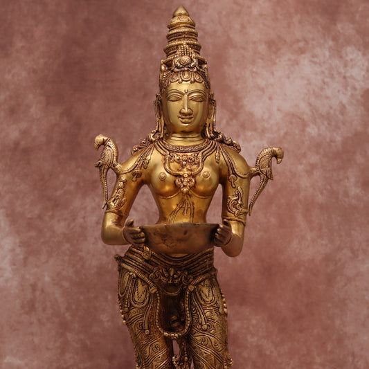 BRASS STANDING DEEPLAKSHMI OIL LAMP 31.5"