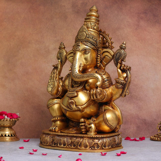 18.8 INCHES BRASS GANESH IDOL DIVINE MASTERPIECE FOR HOME