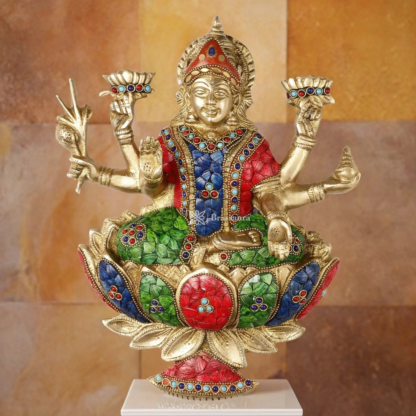 Brass Gem Stone Work Laxmi Mata for Wall Hanging Home and Decor Height 12 Inches & Weight 3.5 Kgs