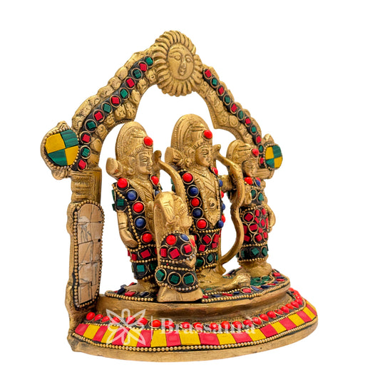 Brassaura™ Brass Gem Stone Work Ram Darbar Idol – Height 7 Inches & Weight 1.9 Kgs | Traditional Craftsmanship for Temple Ambience