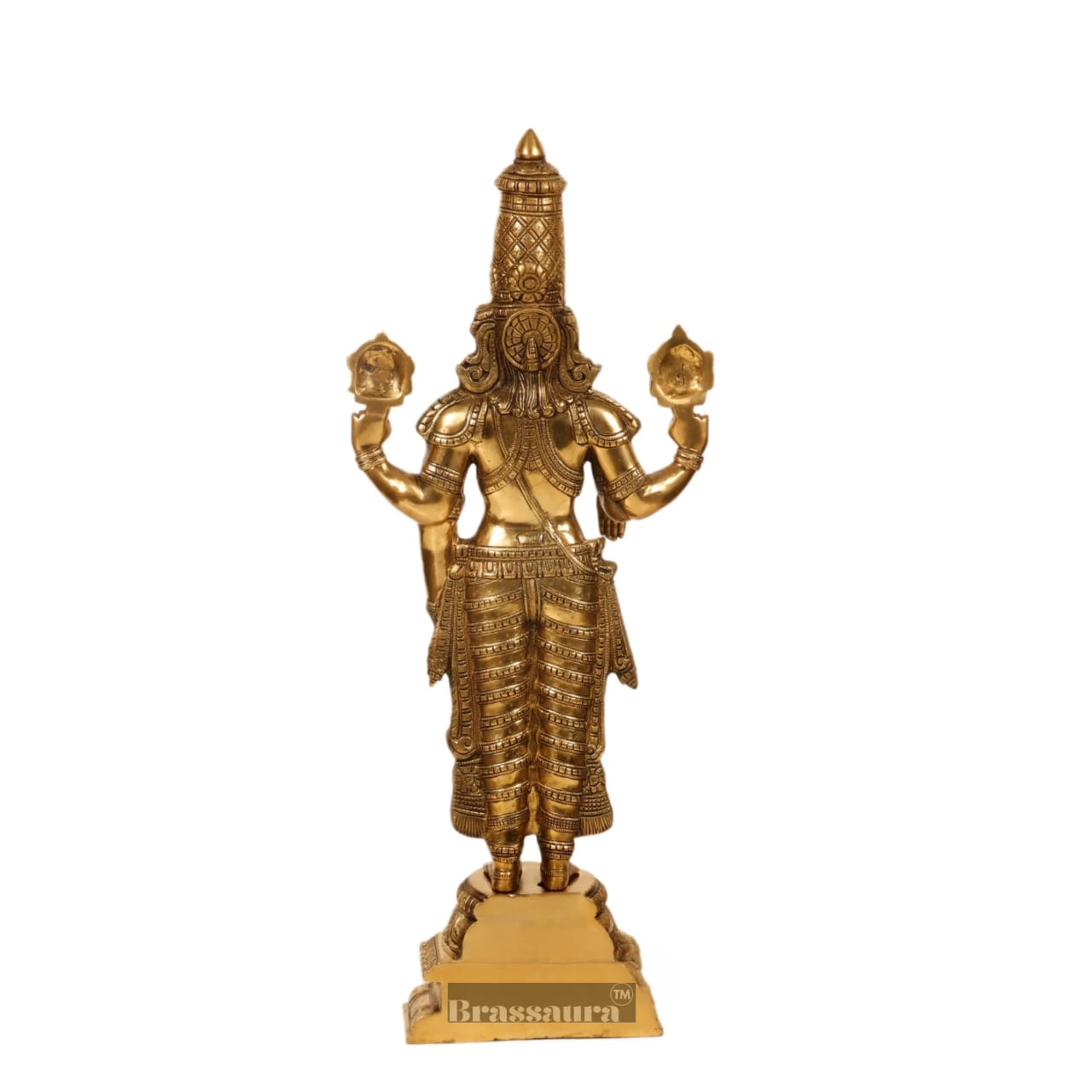 Brassaura™ Pure Brass Tirupati Balaji Idol – Height 33.5 Inches & Weight 20 Kgs | Superfine Shiny Finish