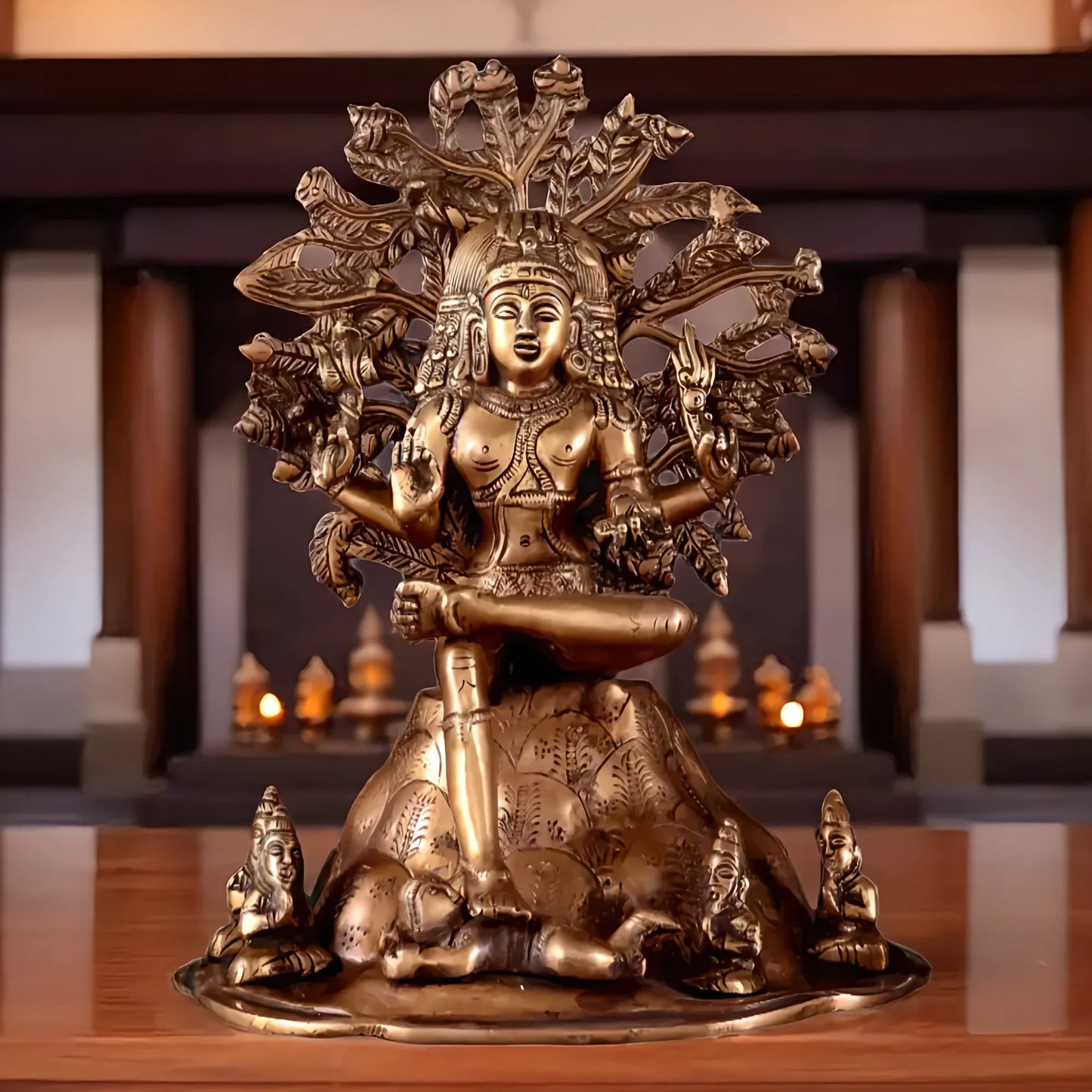 Brassaura™ Antique Burnt Brass Dakshinamurthy Statue | Height 12 Inches & Weight 6.5 Kgs | Temple & Home Décor