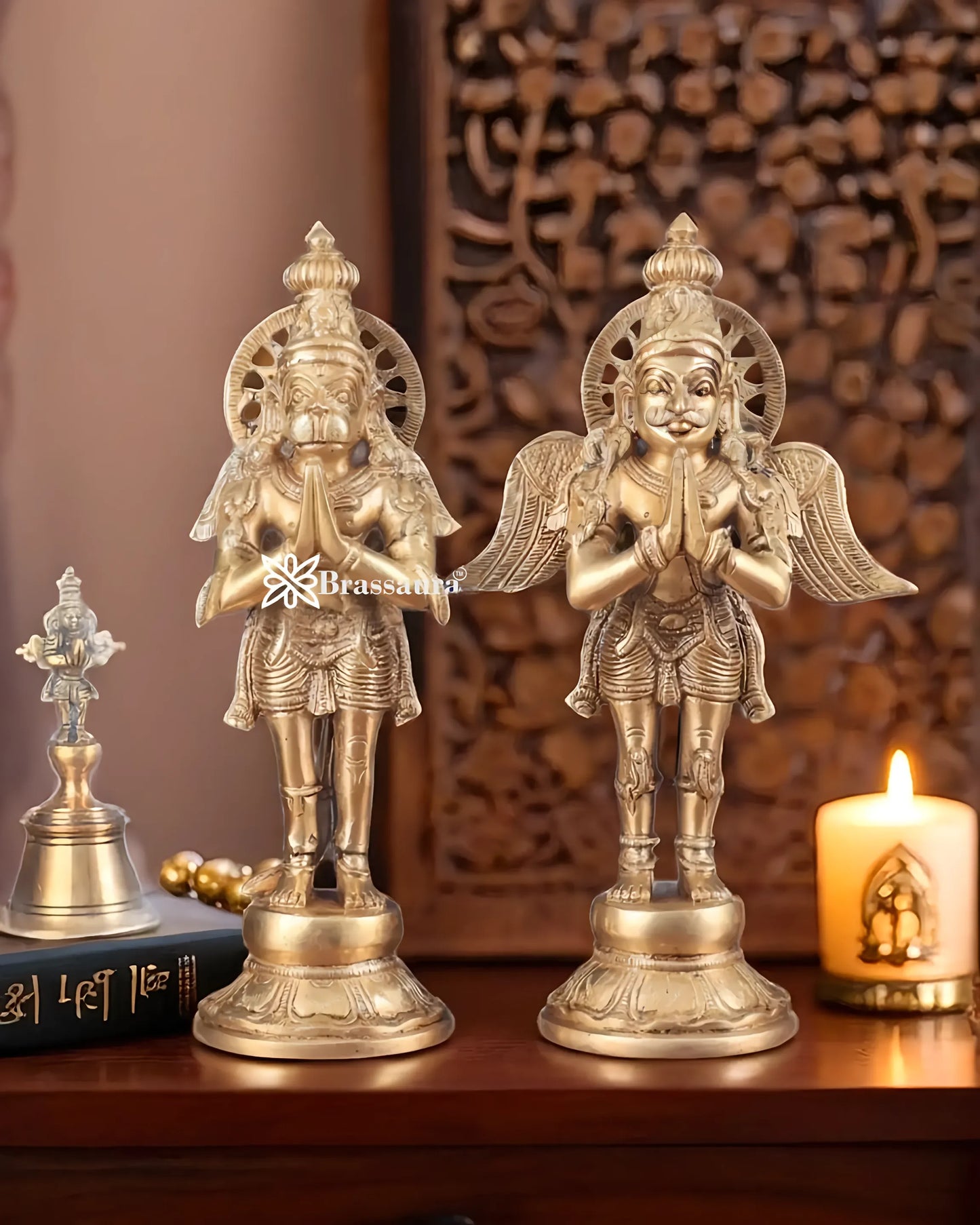 Set of 2 Brass Idols with Superfine Carvings – Height 12 Inches, Weight 3 Kgs Each (Total 6 Kgs)