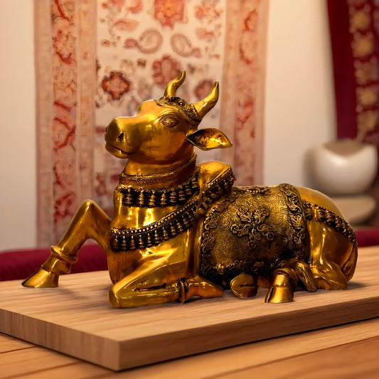 ब्रासुरा™ एंटिक ब्रास बड़ा नंदी मूर्तिकला – ऊंचाई 21.5 इंच और वजन 30 किलोग्राम | पारंपरिक हस्तनिर्मित मूर्ति