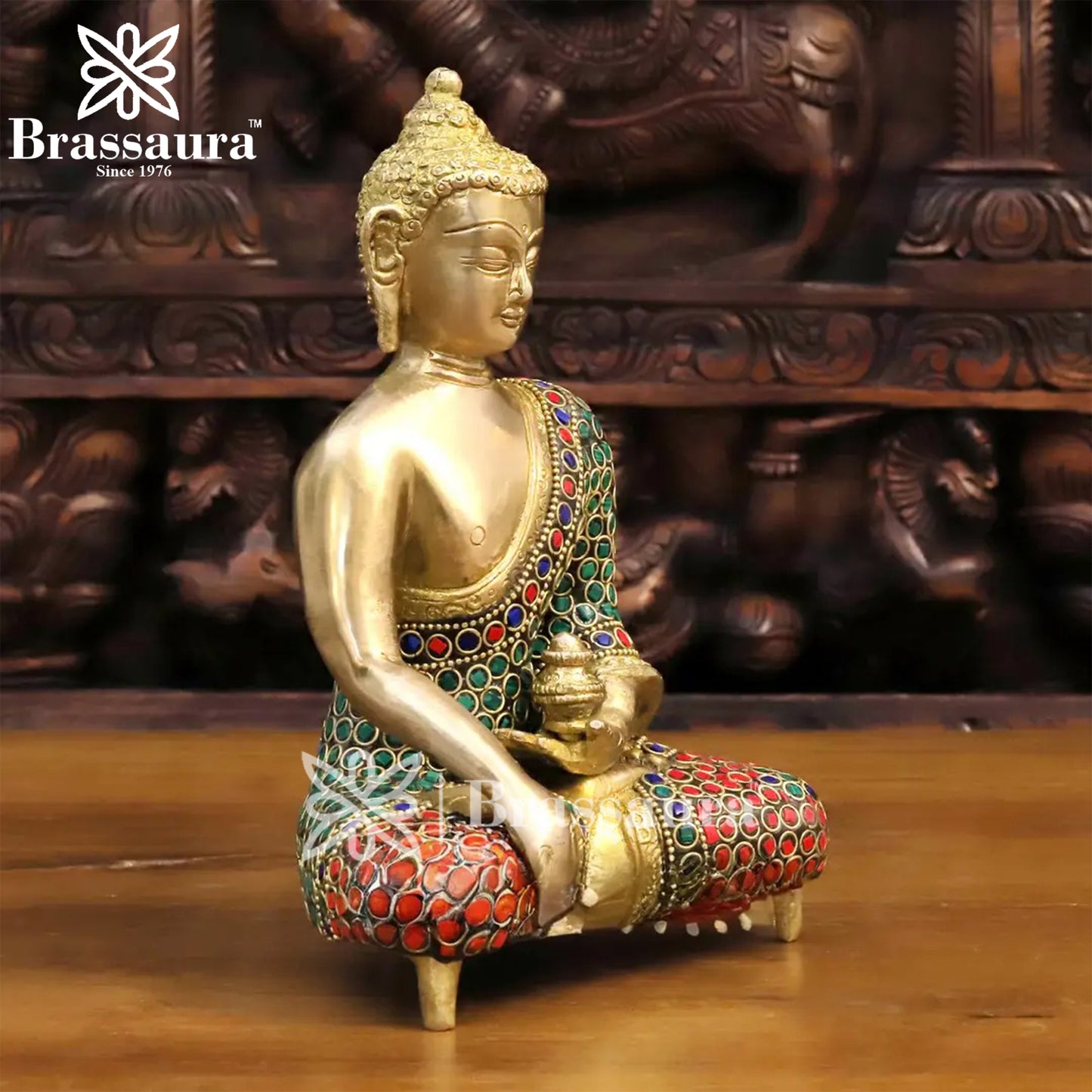 Brass Buddha For Home And Décor Weight 2.42 kg Height 8 Inch