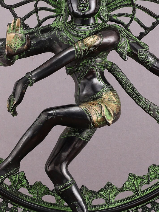 Brassaura® Superfine Brass Nataraja Statue | Vintage Green & Black Finish | Height 28 Inches