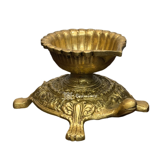 Brassaura® Brass Tortoise Diya with Traditional Brass Finish | Pure Superfine Brass Handcrafted Murti | Brass Statue for Home Temple, Pooja Room | Height 5.1 Inches | Weight 1.55 Kgs