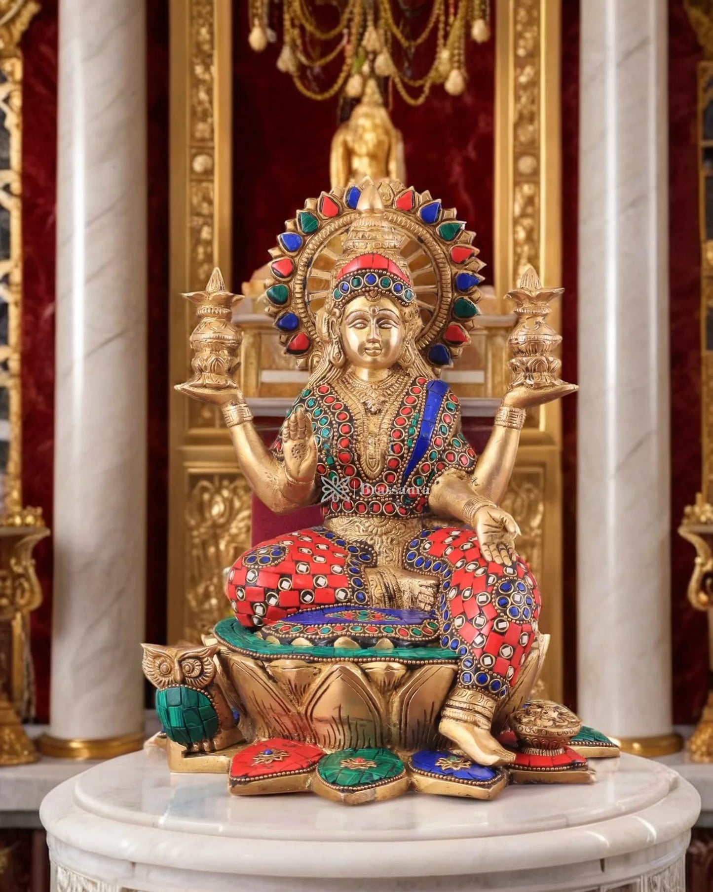 Brass Gem Stone Work Sitting Laxmi Mata for Home and Decor Height 11 Inches & Weight 6.25 Kgs
