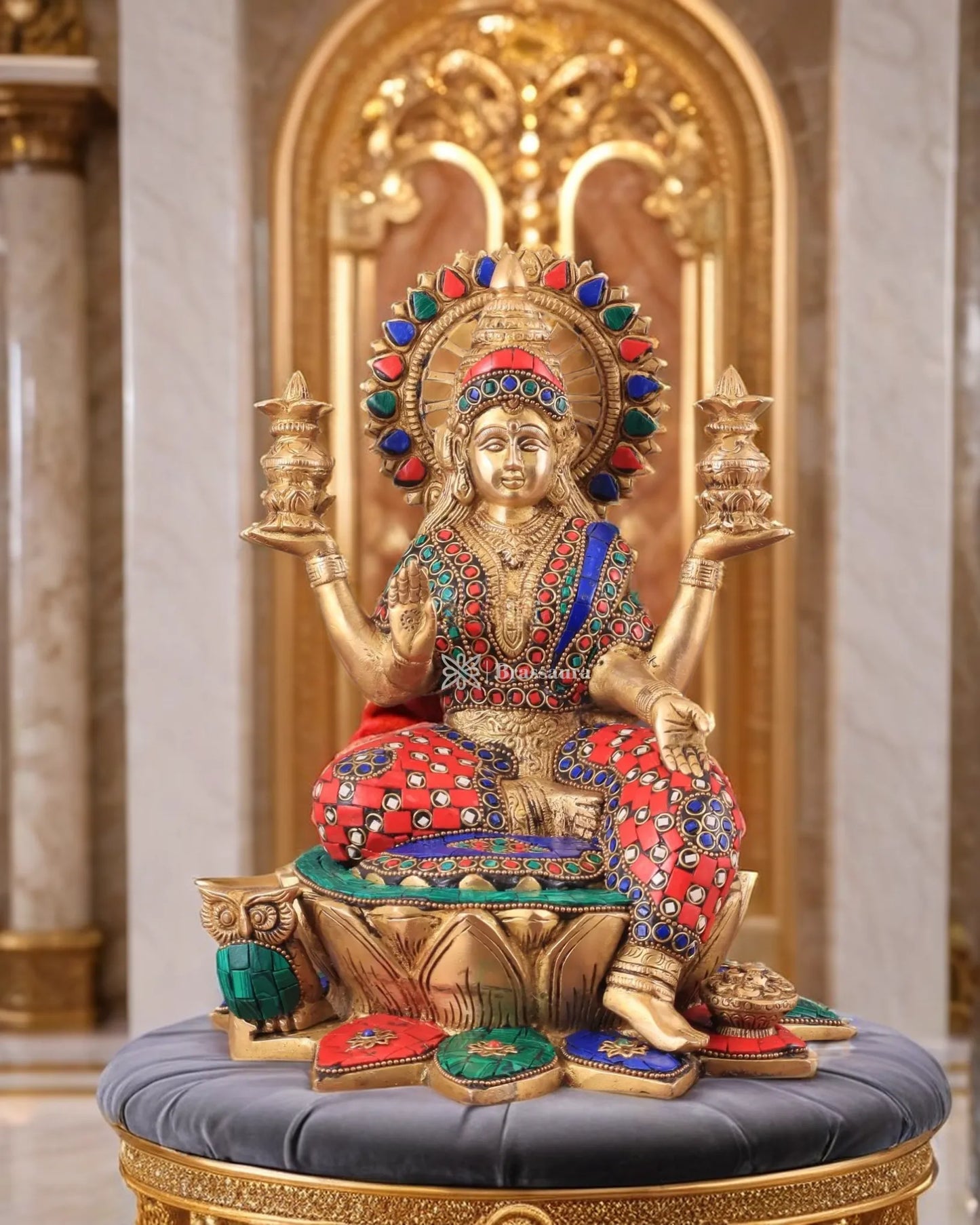 Brass Gem Stone Work Sitting Laxmi Mata for Home and Decor Height 11 Inches & Weight 6.25 Kgs