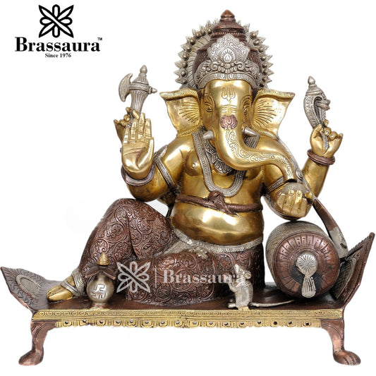 Brassaura™ Brass Ganesha Statue – “Guardian of Fortune” | Height 16 Inches & Weight 16 Kgs