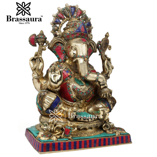 Brassaura™ Brass Ganesha Statue for Home Décor & Gift | Weight 25 Kgs | Height 22 Inches
